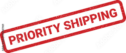 Priority shipping rectangular stamp with grunge texture for urgent delivery, isolated on white