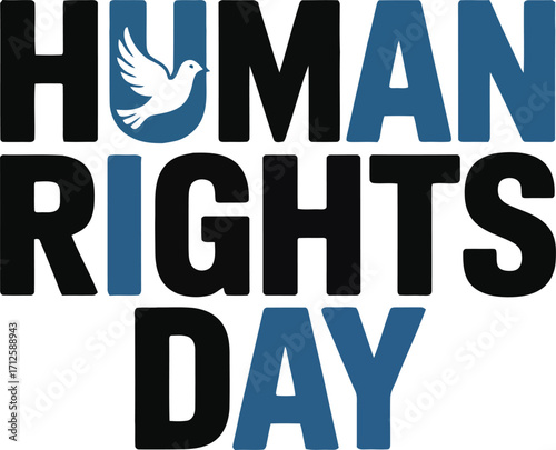 Human rights day text with a dove symbol representing peace and freedom for all people