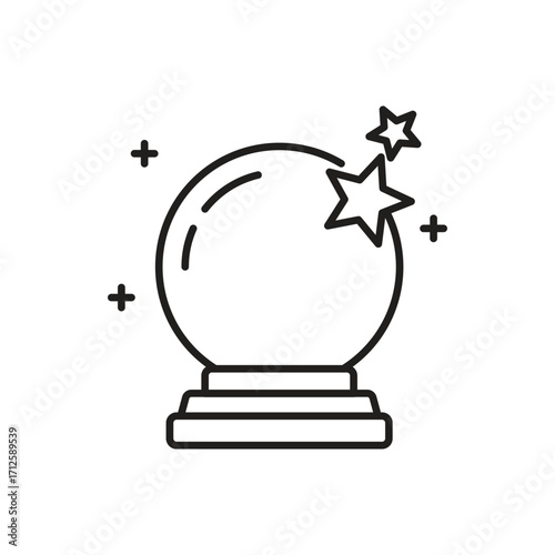 A line drawing of a fortune tellers crystal ball. Line icon. Editable stroke