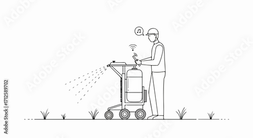 Modern agriculture using farming equipment with advanced technology for field maintenance in a minimalist style. Farming equipment for planting and watering efficiently and precisely in a modern way.