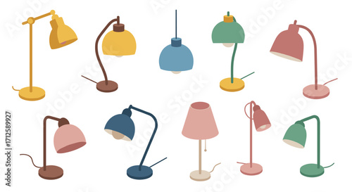 Colorful isometric table lamps set with modern design