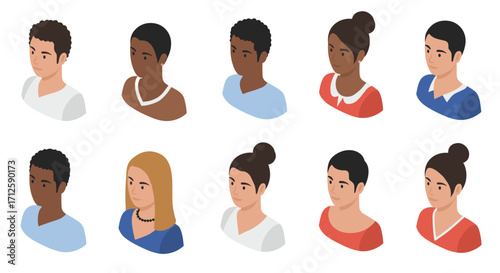 Diverse isometric avatar collection in modern style for social media profiles