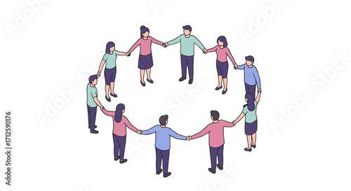 Diverse group of people holding hands in a circle creating unity and connection