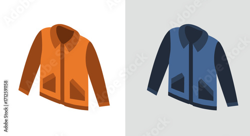Retro colorful jacket design split into orange and blue tones