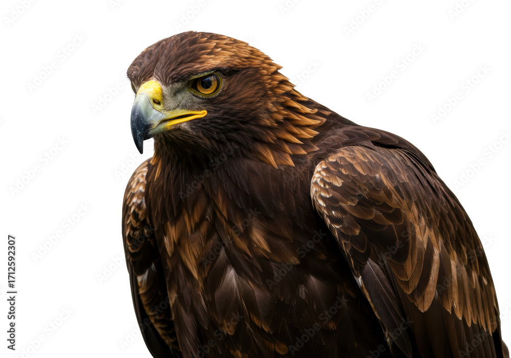Fototapeta premium Isolated majestic golden eagle head profile with striking eyes and sharp beak, bird of prey