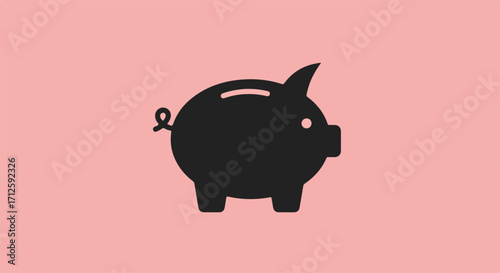 Black piggy bank against a pink background, representing savings and finance. Piggy bank stands as a symbol of financial prudence, a tangible reminder to save money regularly.