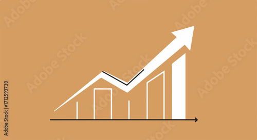 Upward trend chart displays business growth with rising bar graph on neutral background, showing positive direction. Upward trend chart illustrates statistical analysis,