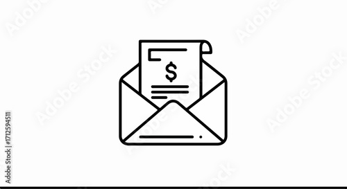 Envelope with document showing dollar symbol presented in line art. Envelope with document, showcasing money and payment, ideal for financial services and business reports.