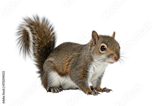 Isolated Squirrel posing looking to the right side, in natural studio lighting portrait
