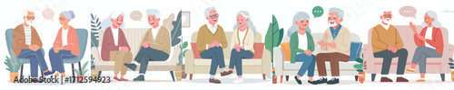 vector two old couples sitting talking happily