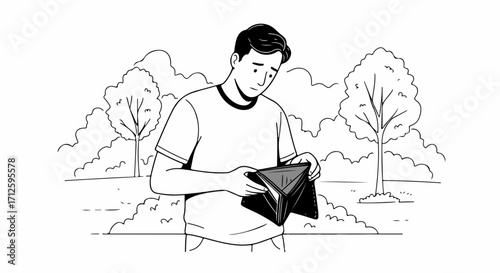 Empty wallet demonstrates financial difficulty and economic hardship, showing that man has Empty wallet while standing outdoor.