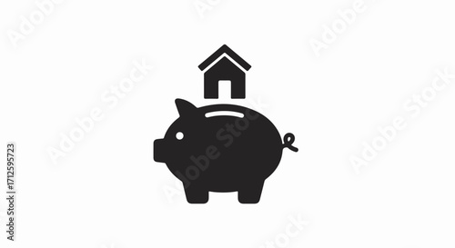 Piggy bank house depicts savings for home, financial security with swine coin bank and miniature building on top, showing investment. Piggy bank house as symbol for financial planning,