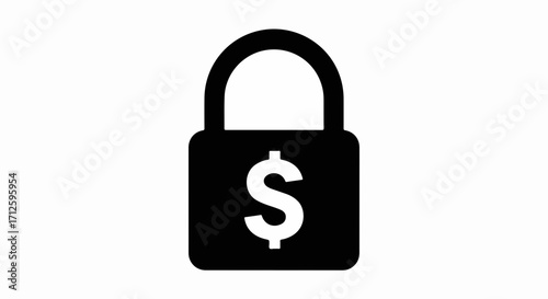 Financial security featuring black padlock with dollar sign on white background. Financial security is vital for protecting savings, and building wealth.