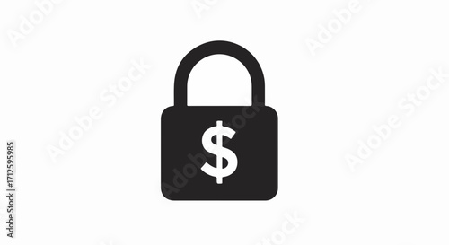 Simple money security icon with dollar sign inside black padlock. Money security is crucial for financial safety, as shown by secure lock. Symbol money security represents safeguarding funds,