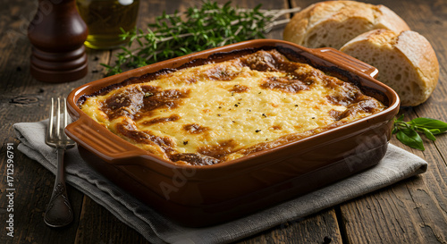 Delicious homemade moussaka recipe, traditional greek dish with eggplant and creamy bechamel sauce recipe