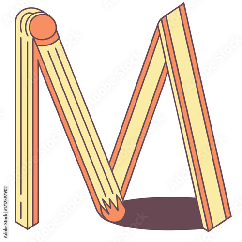 An artistic illustration of the letter M, formed by stylized, overlapping, and slightly angled lines, resembling a folded or bent object, with a soft shadow effect.