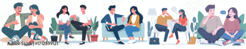 vector two couples sitting talking happily