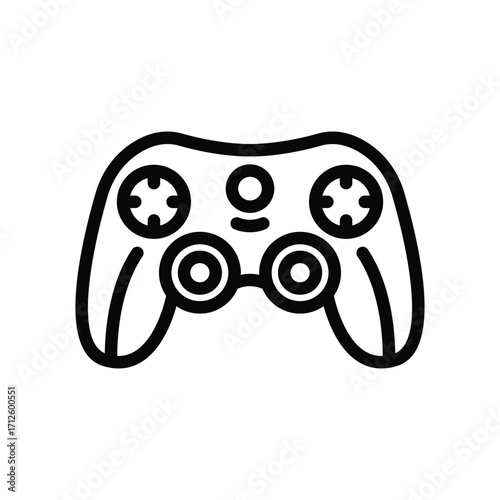 Black and white contour drawing of a generic video game controller. Line icon. Editable stroke