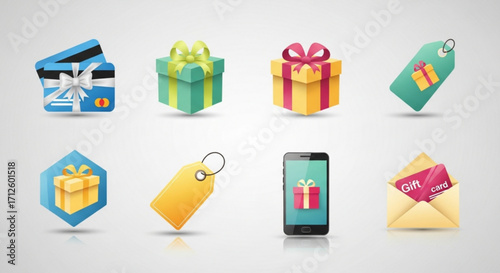 Online shopping concept with gift boxes, credit cards, and tags for ecommerce promotions and digital marketing campaigns