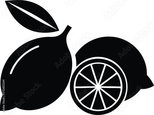 Fresh, ripe lemon fruit vector illustration with a juicy leaf