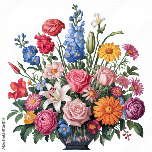 Vibrant spring flower bouquet in a classic vase filled with colorful blooms celebrating nature's beauty and warmth