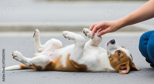 Fototapeta Naklejka Na Ścianę i Meble -  Happy Beagle Puppy Playing on the Ground.
