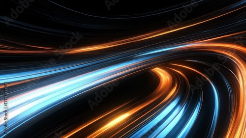 Dynamic neon light trails illustrating high-speed data transfer or digital energy flow across a sleek dark background, symbolizing modern connectivity and innovation