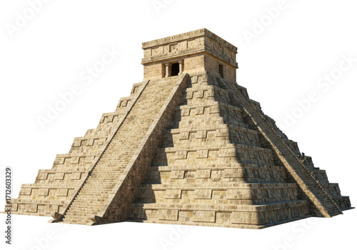 Isolated Mayan pyramid, Chichen Itza architecture, ancient ruins of Mexico, world landmark