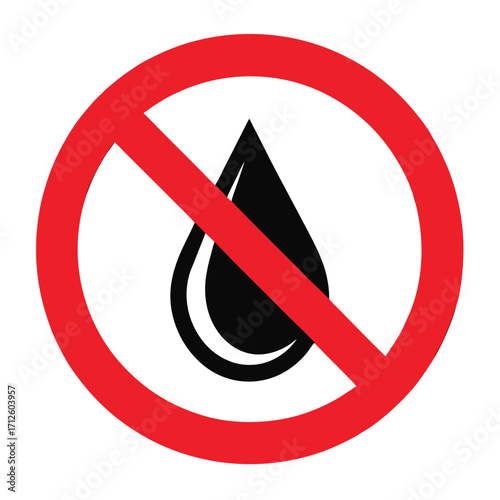 Prohibition sign featuring a water droplet with a diagonal red line