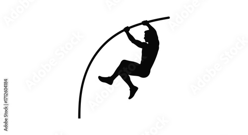 Athlete mid air with pole vaulting equipment a striking black silhouette