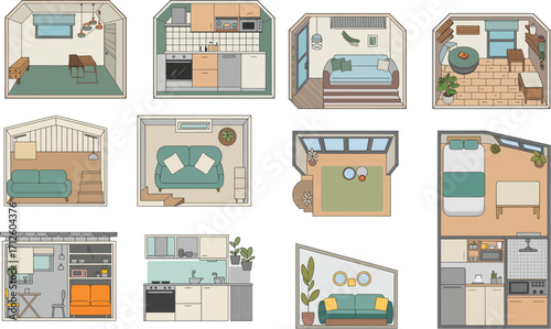 tiny home studio apartment floorplan top view layout 