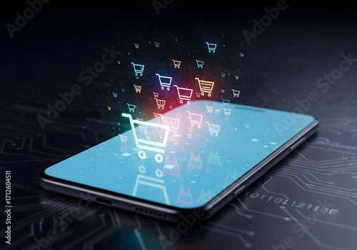 Wallpaper Mural Mobile Shopping Experience Carts Ascending from a Smartphone Torontodigital.ca