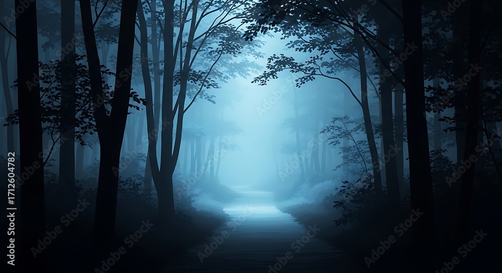 Fototapeta premium Mysterious Forest Path at Night.