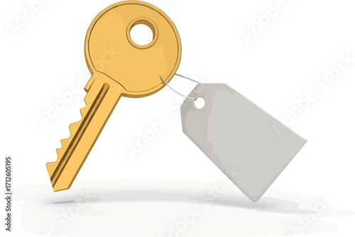 Gold key with blank tag for inscription