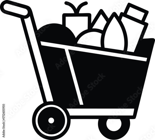 Hand delivering a gift package on a hand truck trolley for business cargo transportation