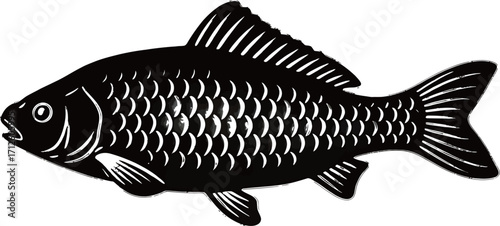 Stylized black fish illustration on a white background.
