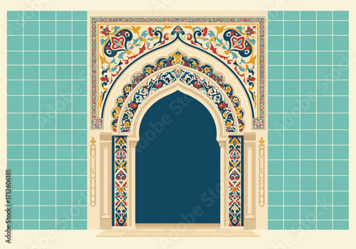 Ornate Islamic Archway with Colorful Floral Designs.
