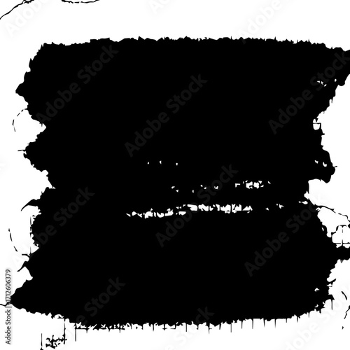 Bold Black Brushstroke with Jagged Edges and Textured Detail