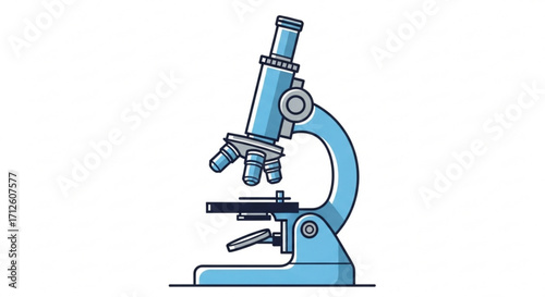 Illustration of a blue microscope, a scientific instrument used for viewing small objects and structures in detail