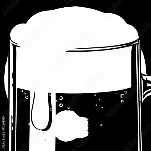 Frothy Beer Mug with Bubbles and Overflowing Foam