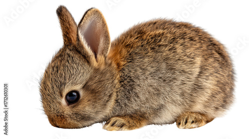 Cute brown rabbit sitting on a white isolated background.