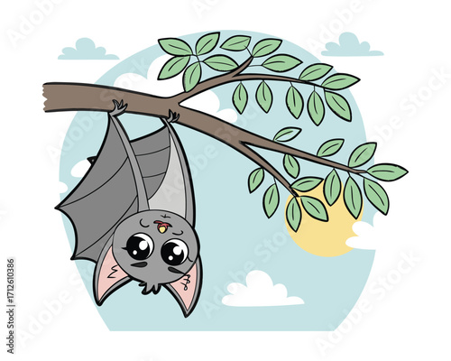 Nocturnal animal bat flying under moonlight in dark sky