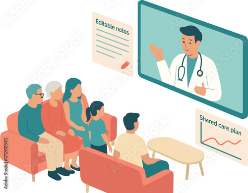 Telehealth Family Group Consultation Vector
