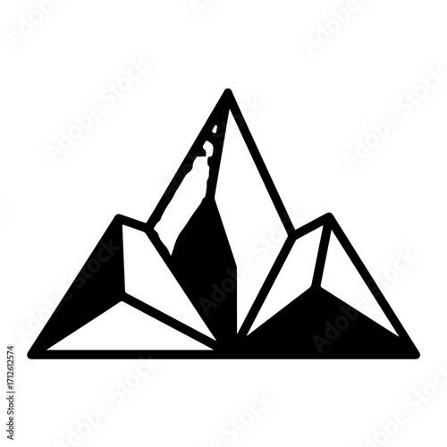 Minimalist geometric mountain range icon with sharp angular peaks and bold black outlines.