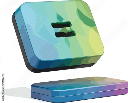 Stylized three-dimensional equals sign icon with a vibrant colorful gradient, isolated on a white background
