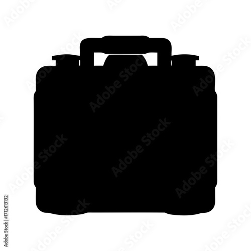 Black silhouette of a sturdy briefcase with a centered handle design