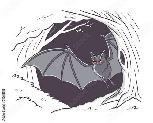 Nocturnal animal bat flying under moonlight in dark sky