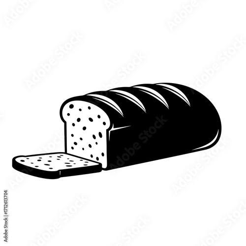 Loaf of bread with a slice cut off silhouette isolated on white background