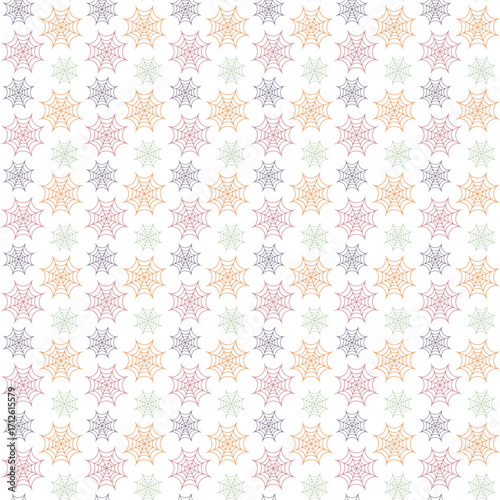 Playful Halloween seamless pattern with colorful spider webs. Perfect for festive packaging, textile designs, and spooky season backgrounds!

