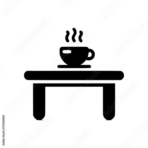A simple illustration of a steaming hot coffee cup placed on a table